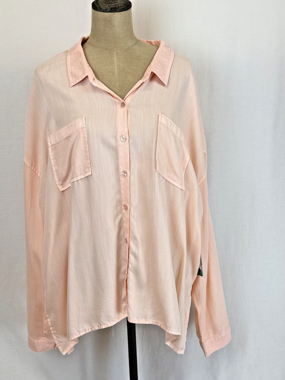 NWT Dear John Boutique Peach Button Down Oversized Blouse Top #0402 XL